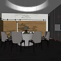 Elegant Private Dining Room With Round Table Comfortable Chairs Modern Chandelier And Decorative Walls