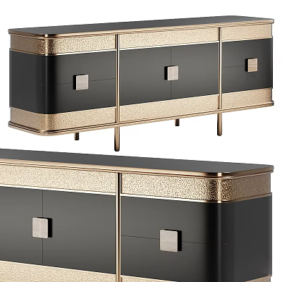 Elegant Modern TV Stand With Black Gold Trim Metal Legs And Storage Drawers 3d model