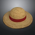 Wide Brim Woven Straw Hat With Red Ribbon Band Summer Fashion Accessory