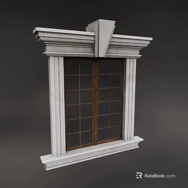Elegant Casement Window With Classic Grid Glass And White Decorative Frame 3d model 