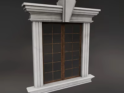 Elegant Casement Window With Classic Grid Glass And White Decorative Frame 3d model