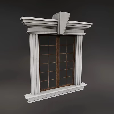 Elegant Casement Window With Classic Grid Glass And White Decorative Frame 3d model