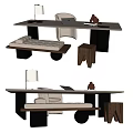 Modern Minimalist Desk With Metal Frame Upholstered Chair Lamp Laptop And Side Stool