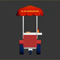 Red Food Cart With Red Canopy Yellow Lettering Display Counter And Wheels