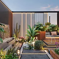 Lush Courtyard Garden Design With Waterfall Feature Colorful Plants Stone Pathway And Cozy Seating Area