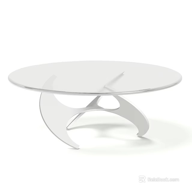 Modern Glass Coffee Table With Round Top And Unique Metal Support Base 3d model 