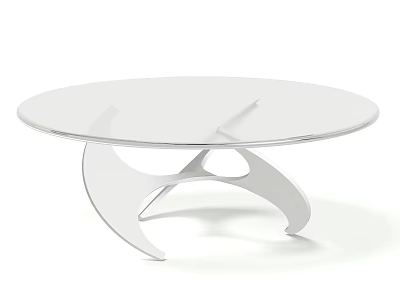 Modern Glass Coffee Table With Round Top And Unique Metal Support Base 3d model