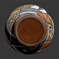 Artistic Decorative Vase With Orange White Black Patterns And Blue Gem Accent 3d model