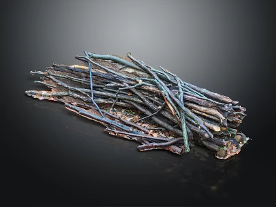 Artistic Wood And Stone Craftwork With Twig Like Structure And Blue Brown Tones 3d model