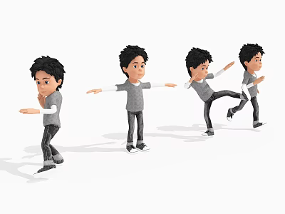 Game and Movie Character Cartoon Boy with Various Action Poses in Gray Top Dark Pants 3d model