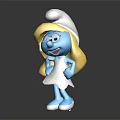 Happy Female Smurf Toy Figure With Yellow Hair White Hat And White Dress