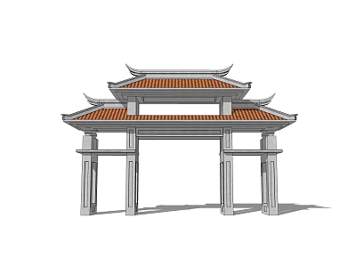 Traditional Chinese Paifang Archway With Multi Tiered Roof And White Pillars 3d model