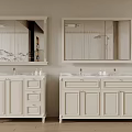 White Double Bathroom Vanities With Cabinet Design And Above Mirrors 3d model