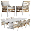 Modern Outdoor Table Set With Stone Top And Rattan Chairs For Patio Furniture Area