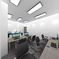 Open Public Office Space Interior Design With Multiple Workstations Desks Chairs And Plants 3d model