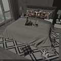 Modern Bedroom With Double Bed Gray Headboard Pillows Nightstands Table Lamps And Scenic View
