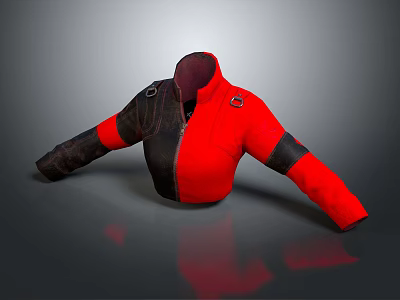 Fashionable Red and Black Patchwork Jacket with Stand Collar Leather Shoulder Design 3d model