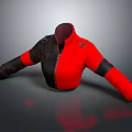 Fashionable Red and Black Patchwork Jacket with Stand Collar Leather Shoulder Design