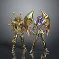 Two Golden Armored Characters With Winged Designs And Decorative Armor Displaying Heroic Poses