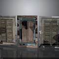 Vintage Architectural Wooden Doors With Central Pink Frame Blue Panel And Side Yellow Green Frames