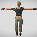 Game Movie Character with Blonde Hair Black Crop Top Green Cargo Pants and Brown Boots