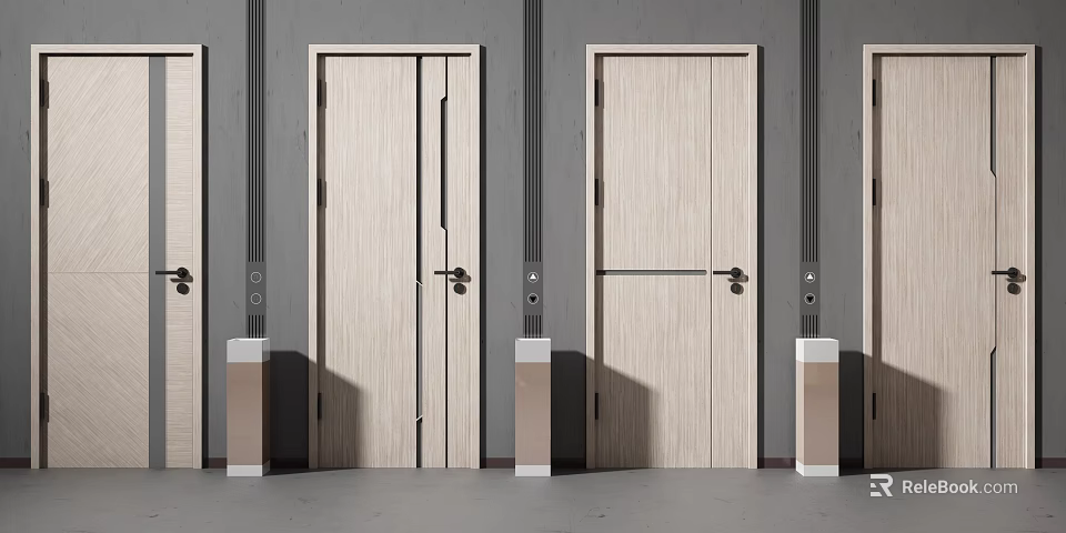 Modern Light Wood Swing Door Designs With Simple Frame And Handle 3d model