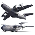 A400M Military Transport Aircraft With Four Propellers Gray Fuselage And Dual Views