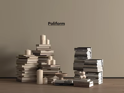 Modern Books Stacks White Candles Retro Bookshelves 3d model