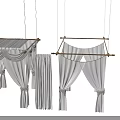 Elegant White Ceiling Drapery With Hanging Pleated Panels And Tied Accents