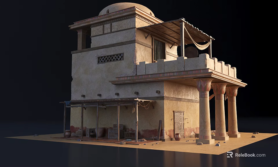 Classical European Architecture With Dome Balcony Columns Latticed Windows And Stone Facade 3d model 