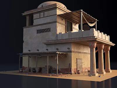 Classical European Architecture With Dome Balcony Columns Latticed Windows And Stone Facade 3d model
