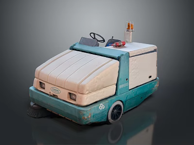 White And Blue Street Cleaning Sweeper Truck With Warning Light Brush And 66 Logo 3d model