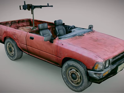 Rusty Red Convertible Pickup Truck Featuring Open Bed And Mounted Equipment 3d model