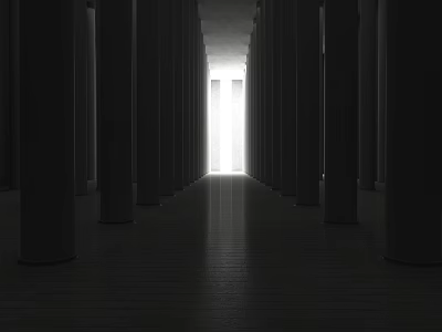 Dark Architectural Corridor With Rows Of Columns And Bright Light At The End 3d model