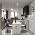 Modern Dining Room Interior Design With Marble Table Upholstered Chairs And Green Plants