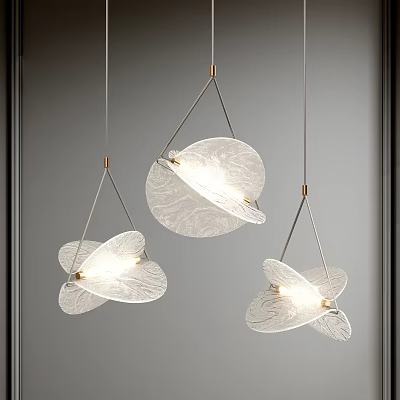 Modern Textured Glass Pendant Lights With Organic Leaf Shapes Metal Brackets Illuminated In Gray Background 3d model