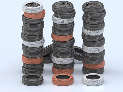 Stacked Tires In Various Colors And Styles 3d model Stacked Tires In Various Colors And Styles 3d model