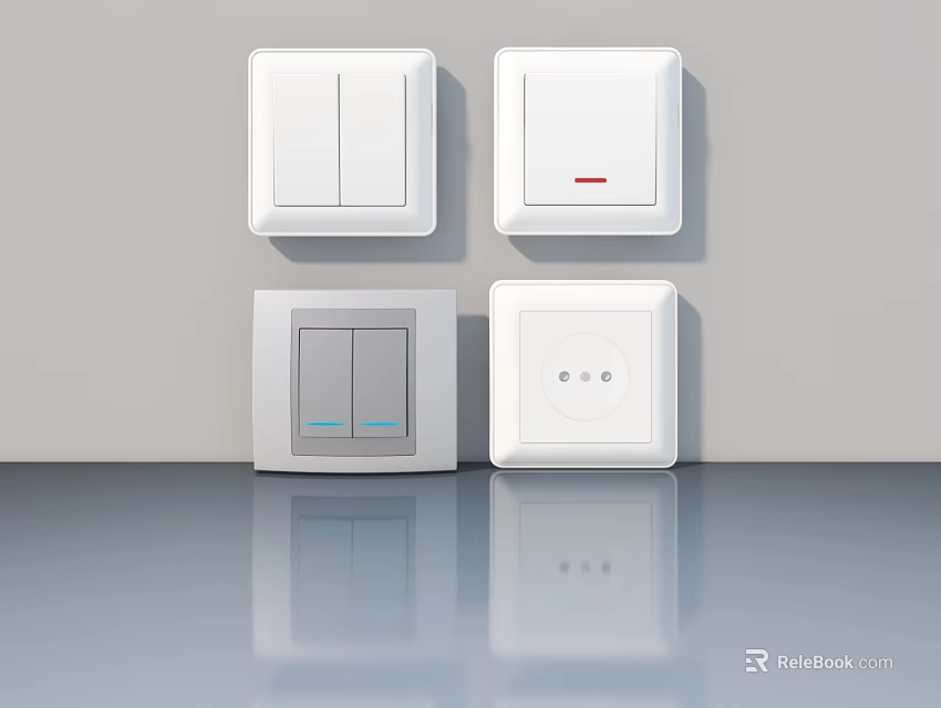 Swing Door Control Switches In White Panel With Red And Blue Indicators 3d model 