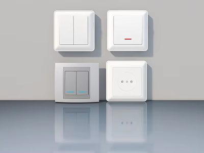 Swing Door Control Switches In White Panel With Red And Blue Indicators 3d model