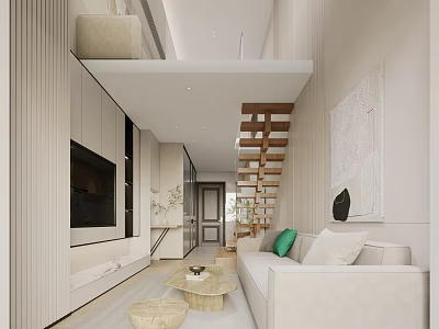 Modern Loft Apartment Interior With Sofa TV And Stairs 3d model