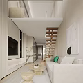 Modern Loft Apartment Interior With Sofa TV And Stairs
