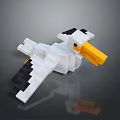 Pixel Art Style Flying Animal With Black White Wings Yellow Beak On Gray Background