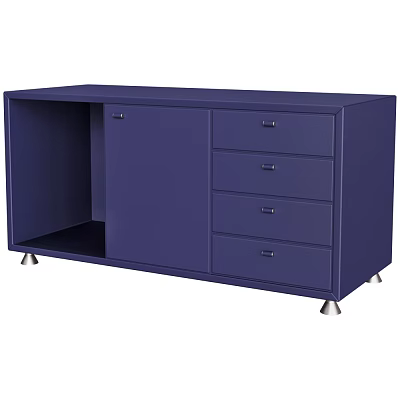 Navy Blue Decorative Cabinet With Single Door Multiple Drawers And Metal Legs 3d model