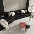 Modern Living Dining Room Interior With Large TV Black Sofa Round Coffee Table Dining Table