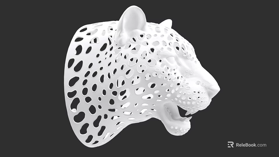 White Leopard Head Sculpture With Hollow Spots Design And Decorative Features 3d model 
