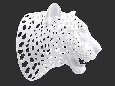 White Leopard Head Sculpture With Hollow Spots Design And Decorative Features 3d model