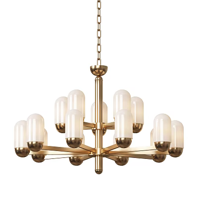 Modern Brass Chandelier With Multiple Cylindrical Glass Shades And Sleek Design 3d model