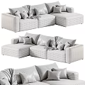 Modern Cozy Upholstered Double Sofa With Throw Pillows Soft Blankets And Various Neutral Fabric Colors