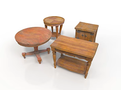Wooden Furniture Set Including Round Coffee Table Side Table Cabinet And Rectangular Accent Table With Classic Design 3d model
