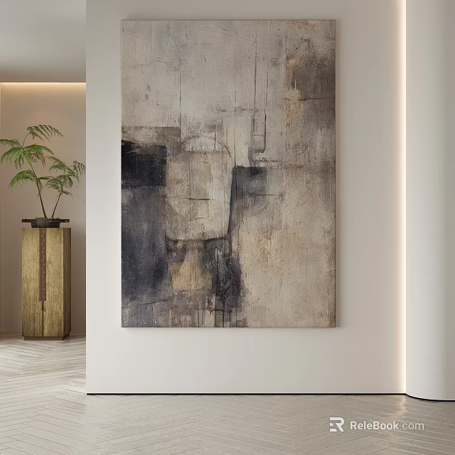 Abstract Painting With Neutral Tones Textured Layers In Modern Interior White Wall Decor 3d model 